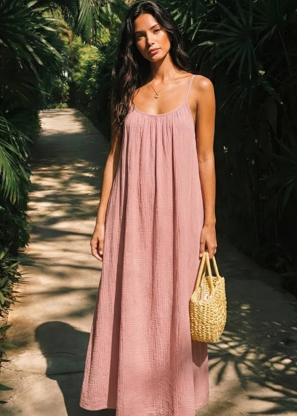 Women's Backless Cami Maxi Dress - Sleek Elegant Evening Style