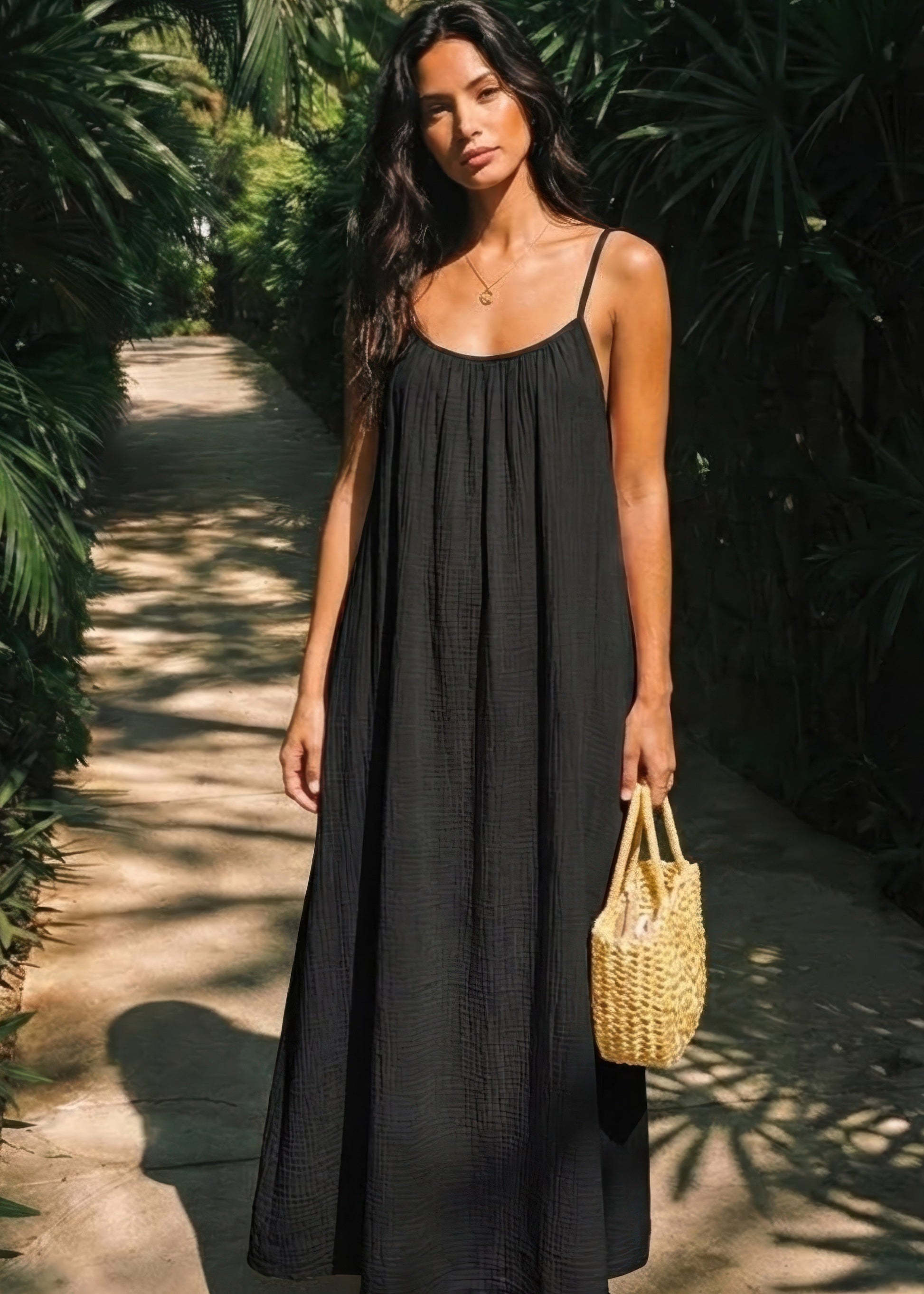 Women's Backless Cami Maxi Dress - Sleek Elegant Evening Style