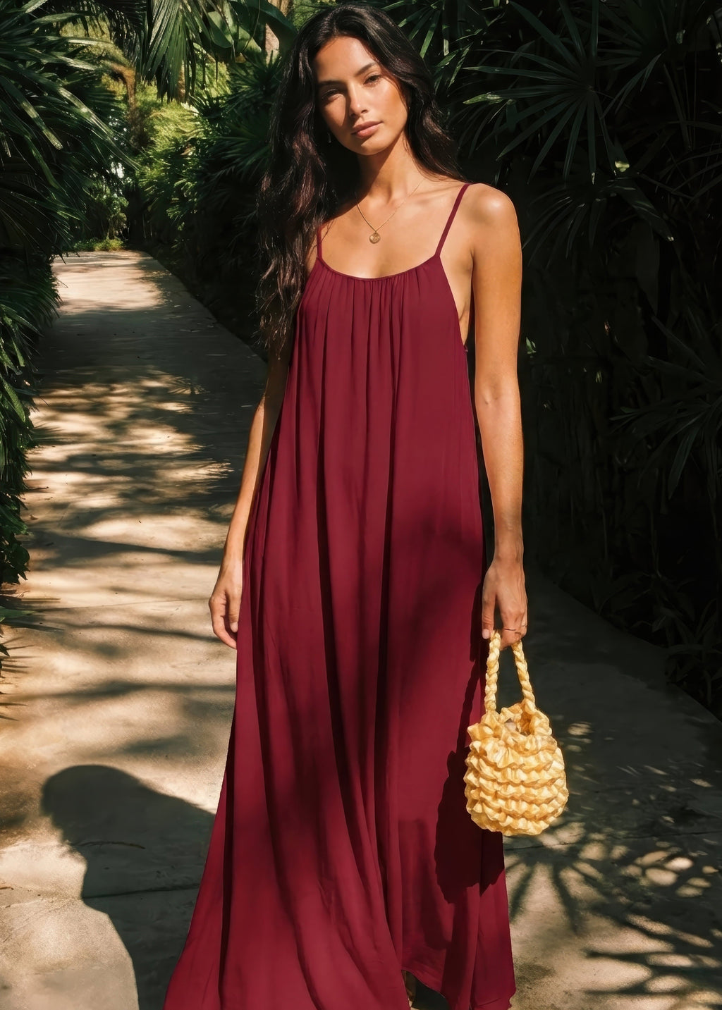 Women's Backless Cami Maxi Dress - Sleek Elegant Evening Style