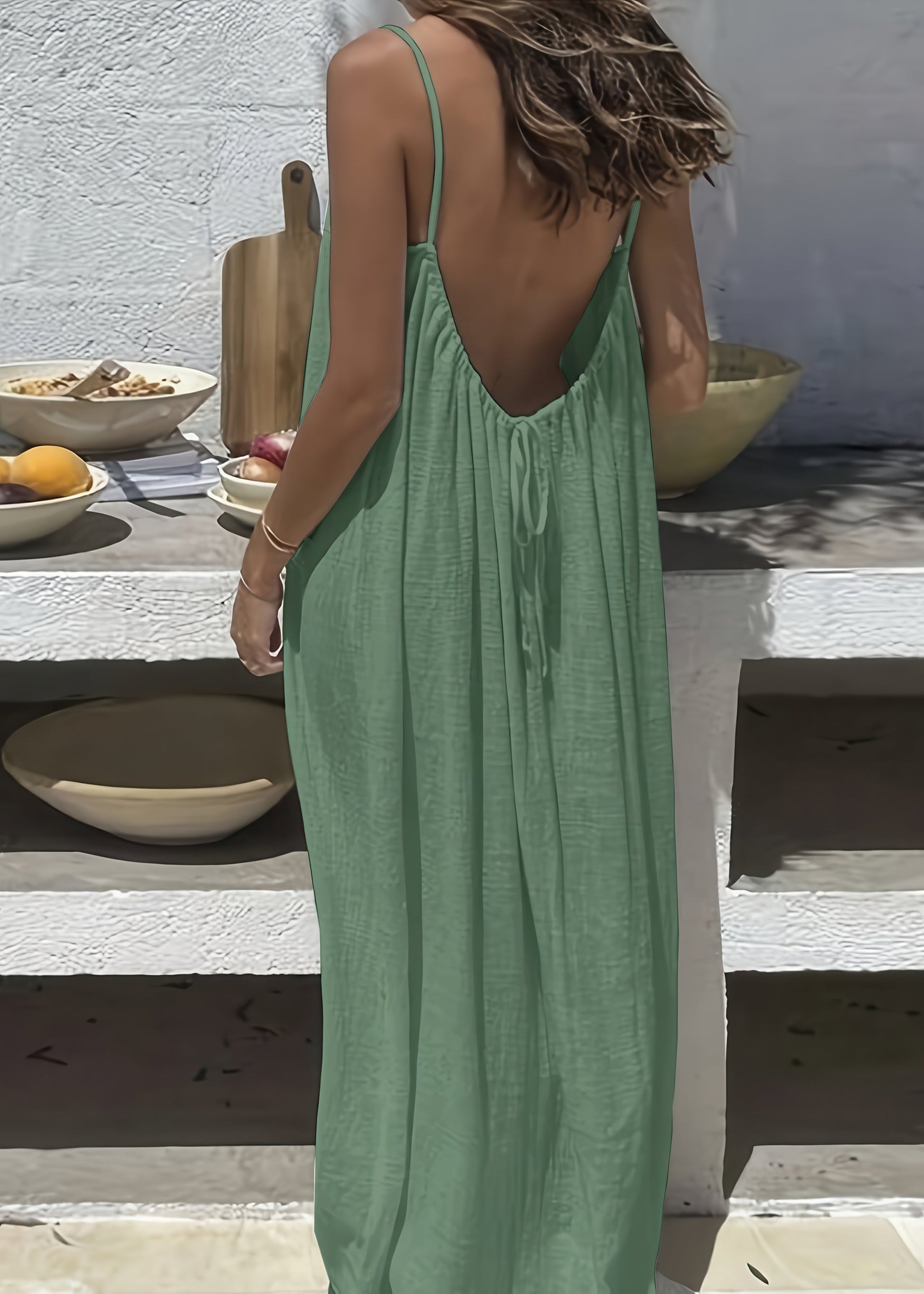 Women's Backless Cami Maxi Dress - Sleek Elegant Evening Style