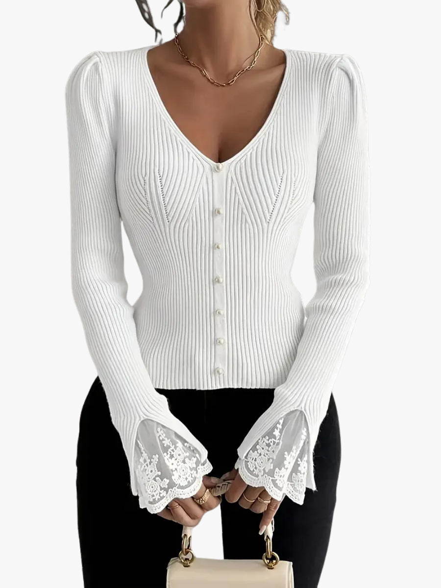 Women’s V-Neck Ribbed Sweater – Cozy Casual Elegant Layering Style