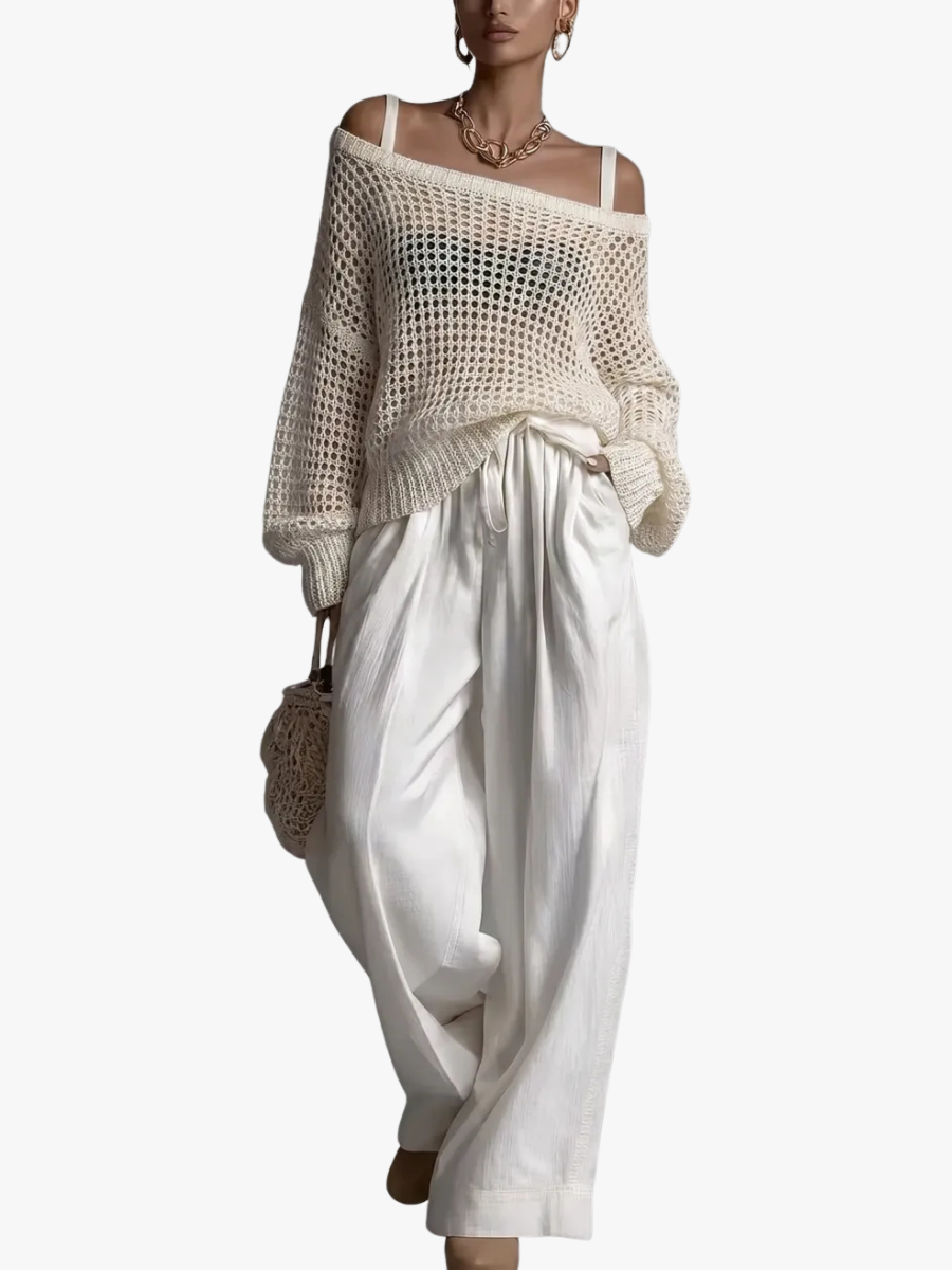 Women's Chic Two-Piece Set - Relaxed Elegant Everyday Co-Ord