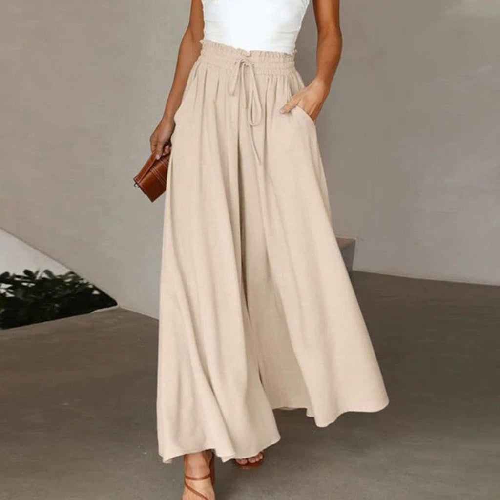 Women's Wide Leg Trousers – Flowy Elastic Waist Pocket Pants