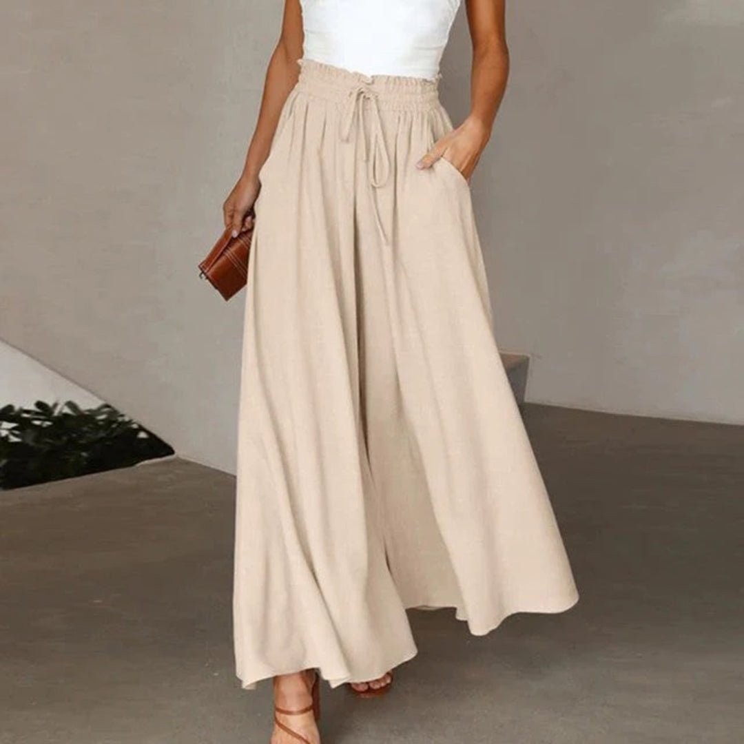 Women's Wide Leg Trousers – Flowy Elastic Waist Pocket Pants