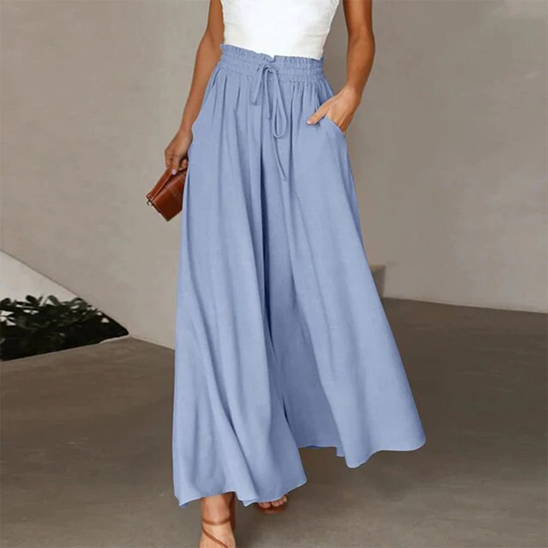 Women's Wide Leg Trousers – Flowy Elastic Waist Pocket Pants