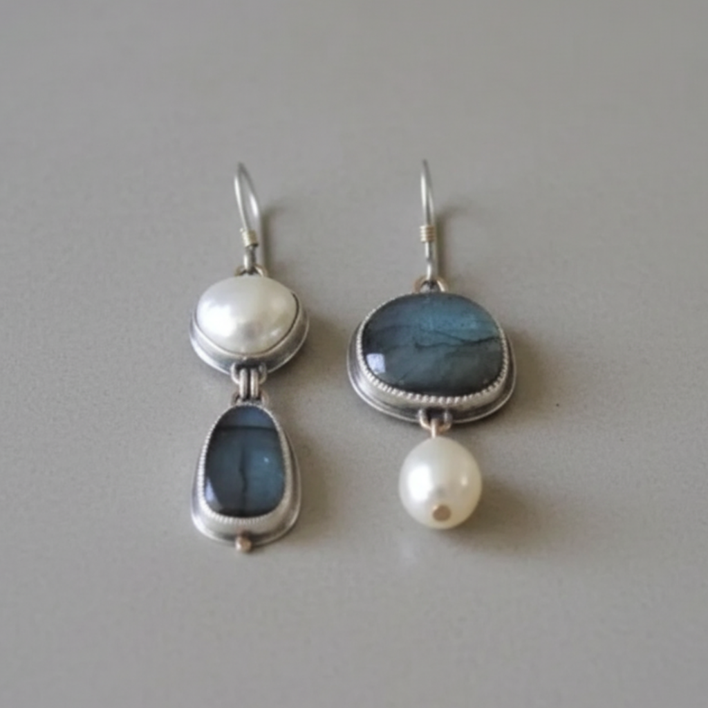 Women's Blue Stone Pearl Earrings - Elegant Vintage Occasion Jewelry