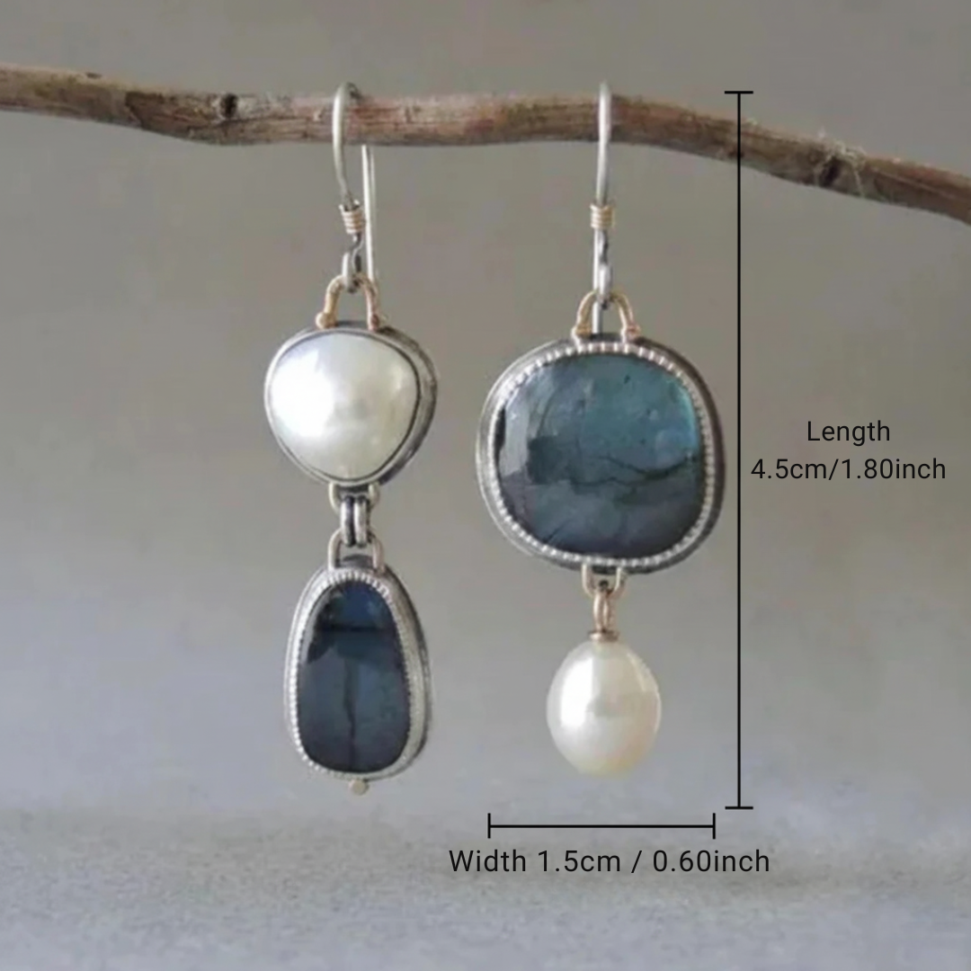 Women's Blue Stone Pearl Earrings - Elegant Vintage Occasion Jewelry