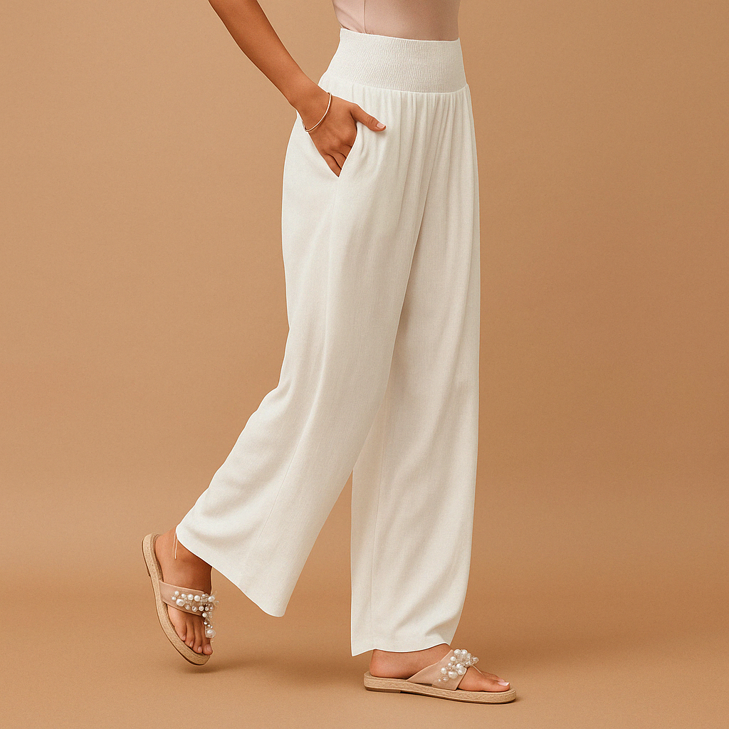 Women's Wide Leg Trousers – Elastic Waist Relaxed Everyday Fit