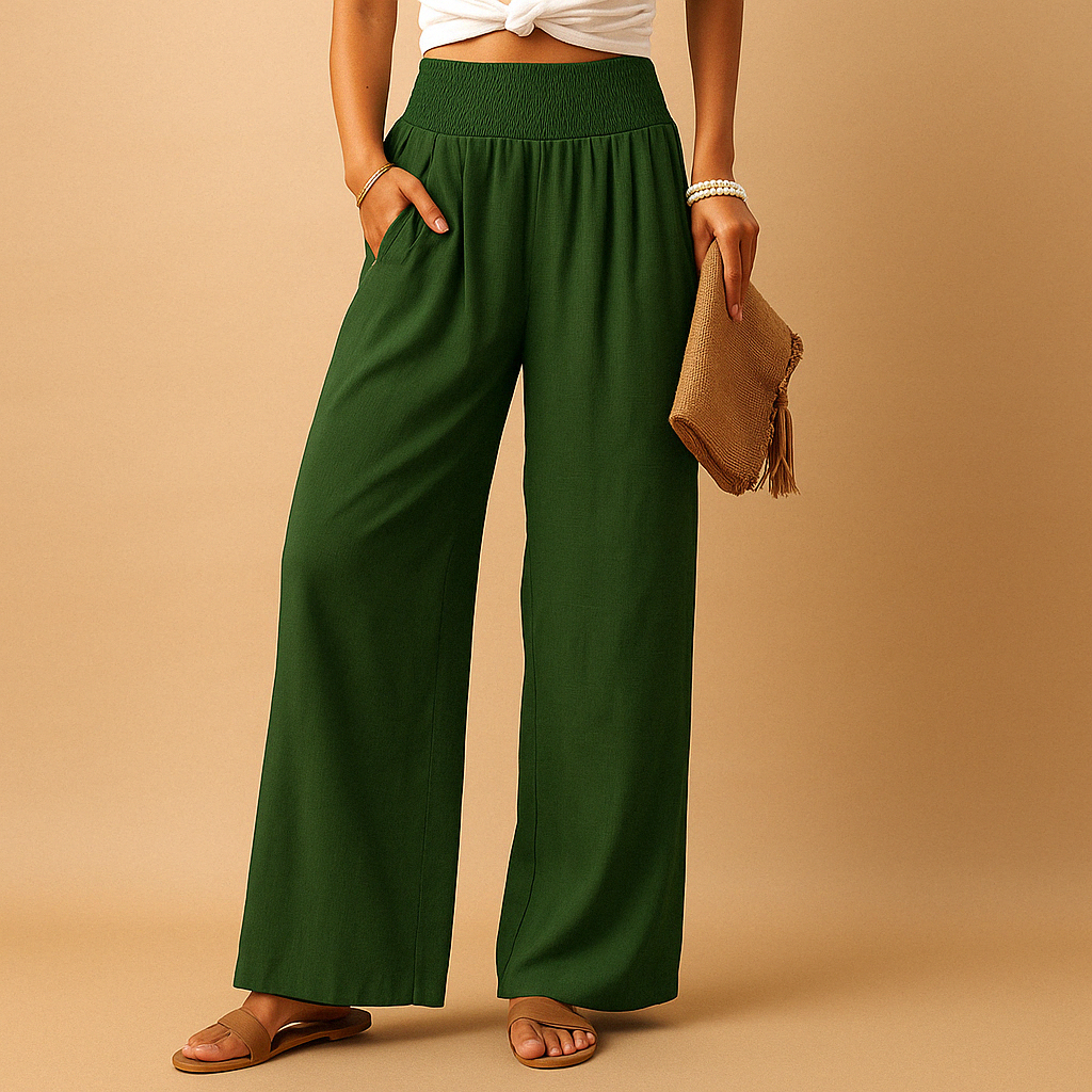 Women's Wide Leg Trousers – Elastic Waist Relaxed Everyday Fit