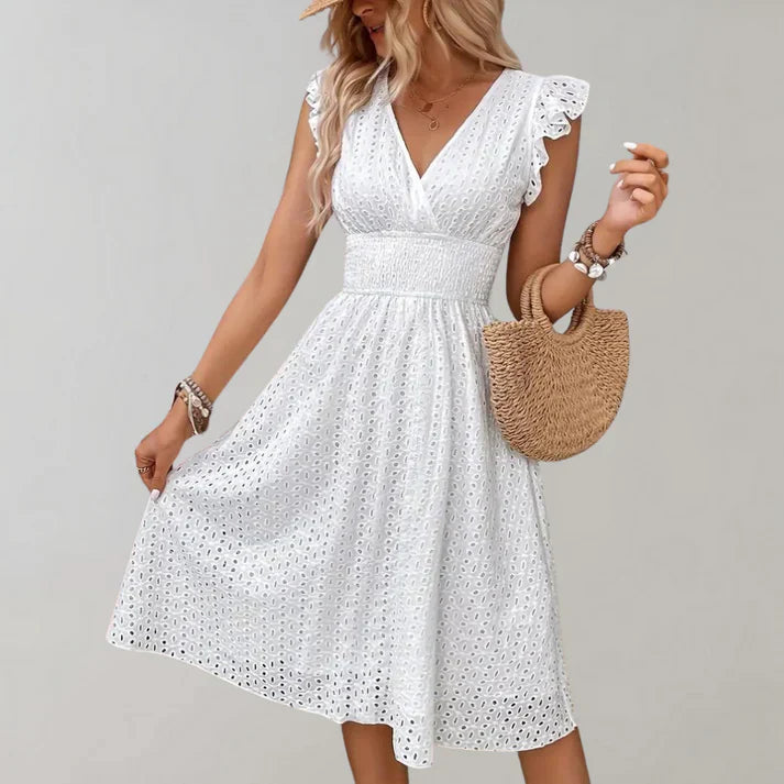 Priscilla Women’s Stylish Dress – Flutter Sleeve Elegant Casual Party Style