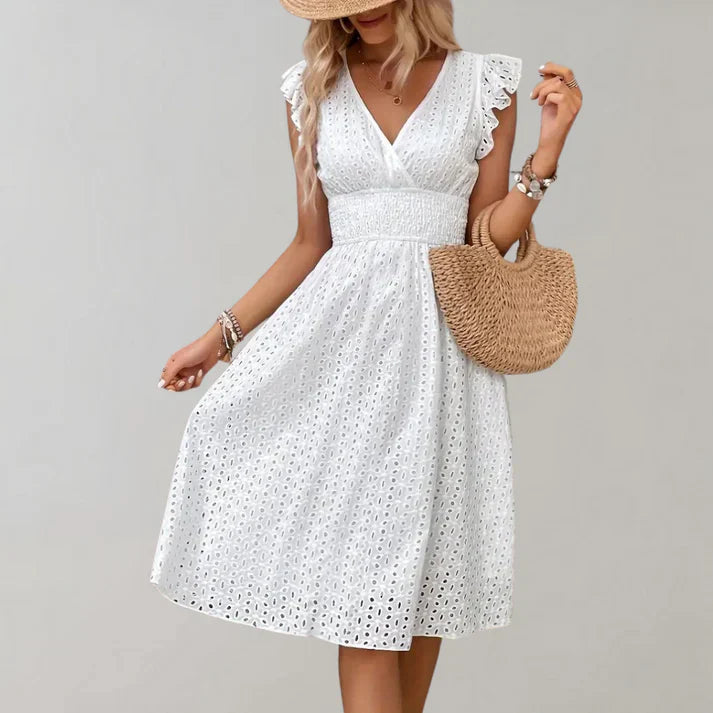 Priscilla Women’s Stylish Dress – Flutter Sleeve Elegant Casual Party Style