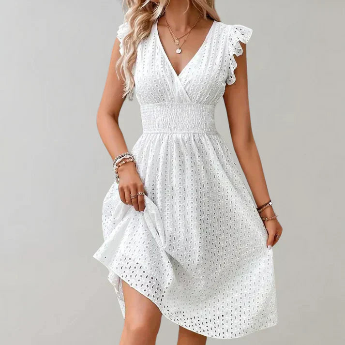 Priscilla Women’s Stylish Dress – Flutter Sleeve Elegant Casual Party Style