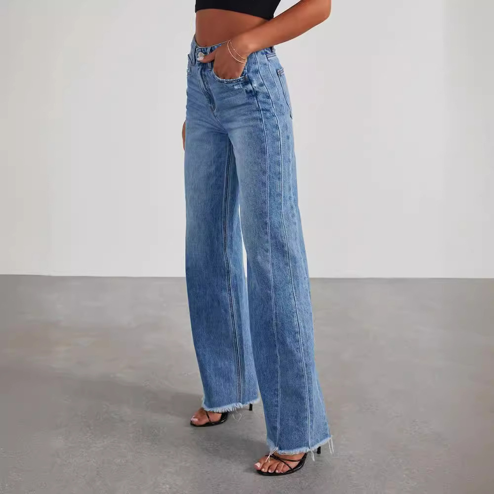 Women's High Waist Jeans - Trendy Everyday Denim Trousers