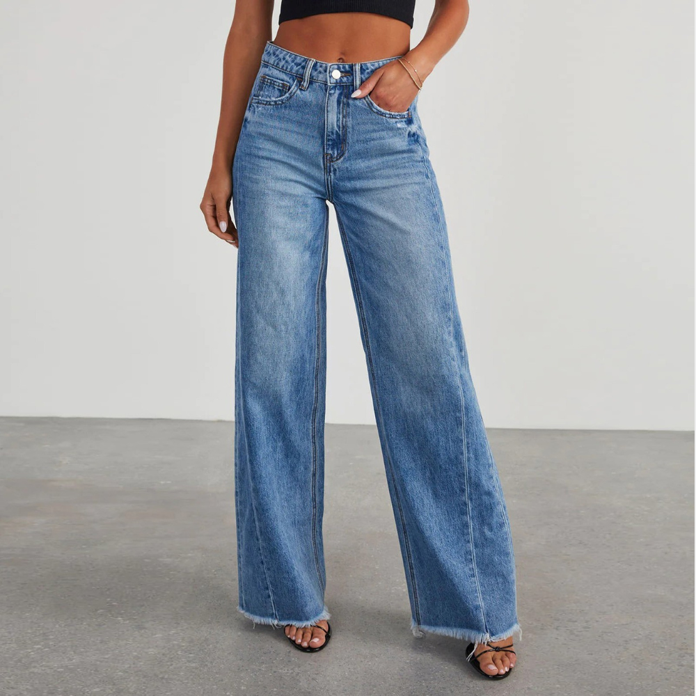 Women's High Waist Jeans - Trendy Everyday Denim Trousers