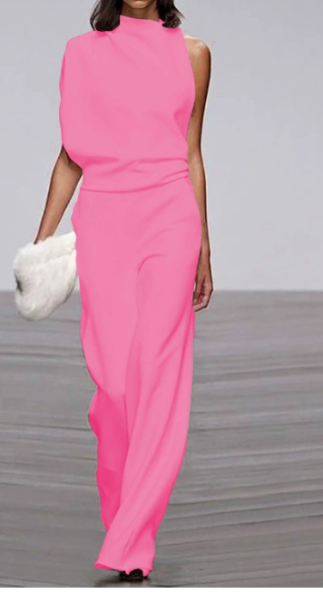 Luna’s Women’s One-Shoulder Jumpsuit – Elegant Midnight Party Style