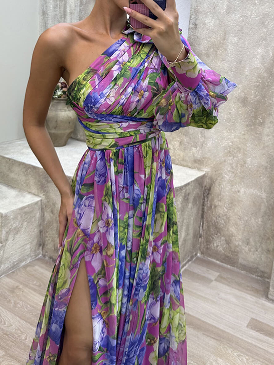 Women's Off Shoulder Floral Maxi Dress – Elegant Split Evening Dress
