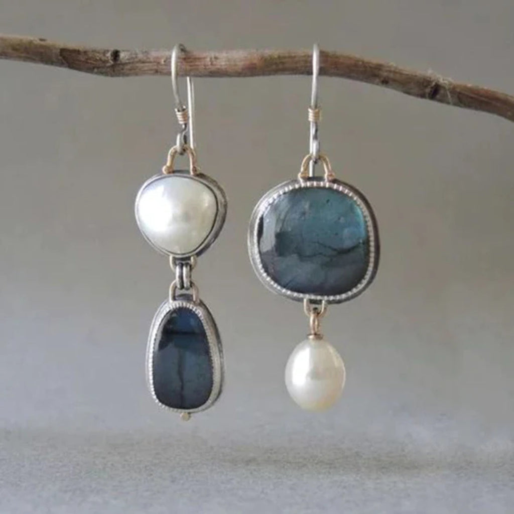 Women's Blue Stone Pearl Earrings - Elegant Vintage Occasion Jewelry
