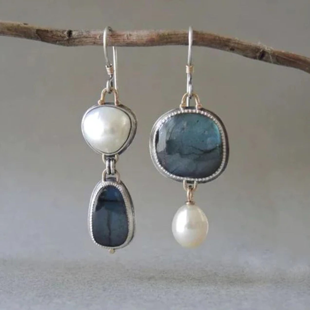 Women's Blue Stone Pearl Earrings - Elegant Vintage Occasion Jewelry