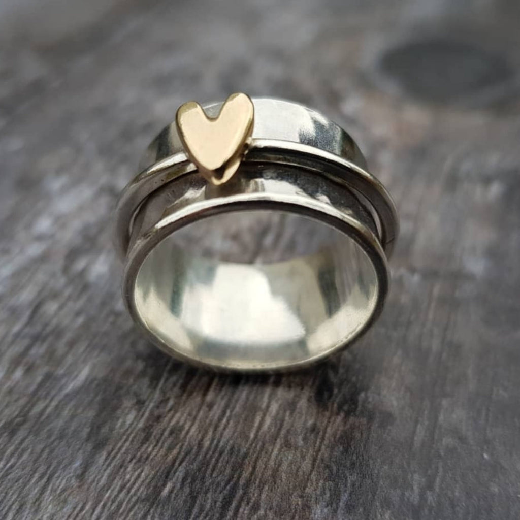 Women's Two Tone Heart Ring - Elegant Everyday Statement Jewelry