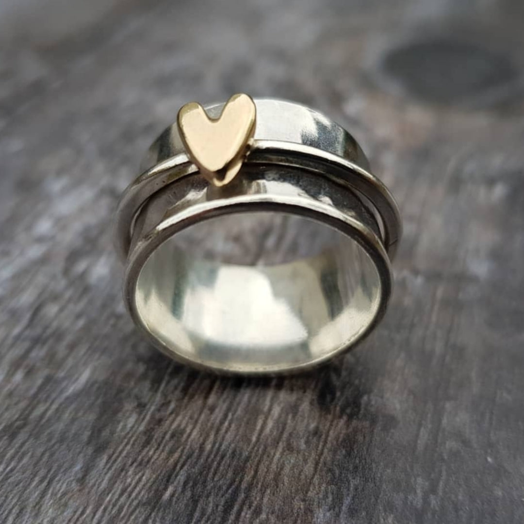 Women's Two Tone Heart Ring - Elegant Everyday Statement Jewelry