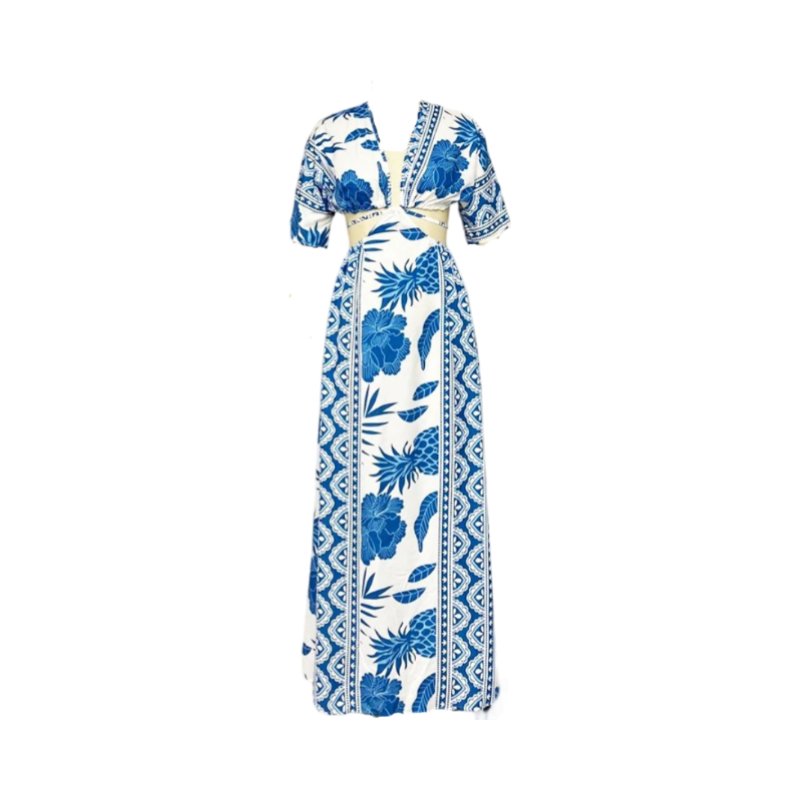 Women's Printed V-Neck Maxi Dress – Breezy Summer Occasion Style