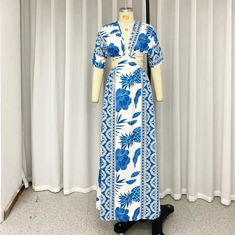 Women's Printed V-Neck Maxi Dress – Breezy Summer Occasion Style