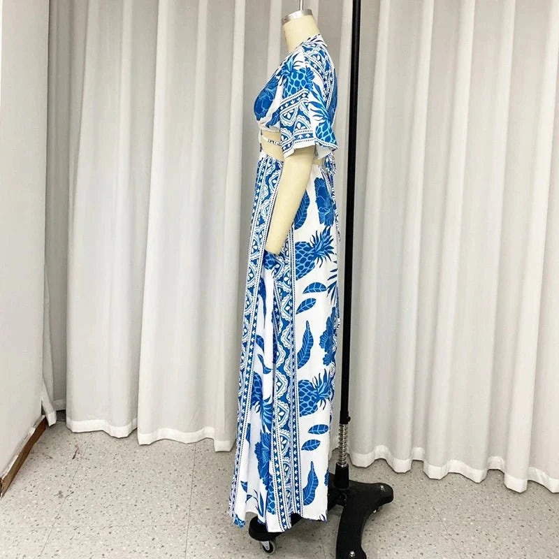 Women's Printed V-Neck Maxi Dress – Breezy Summer Occasion Style