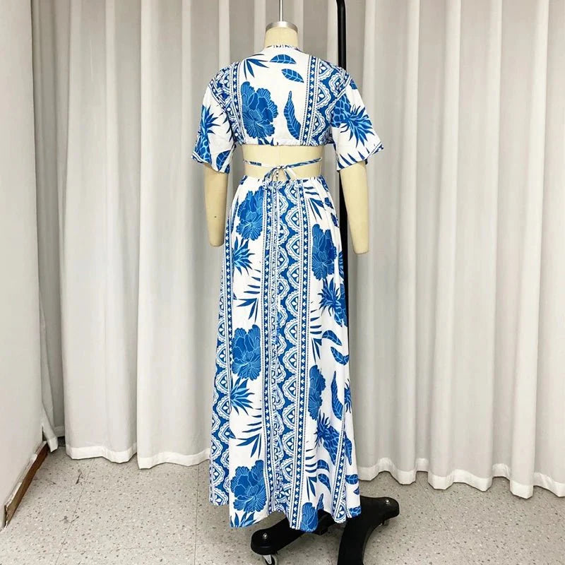 Women's Printed V-Neck Maxi Dress – Breezy Summer Occasion Style