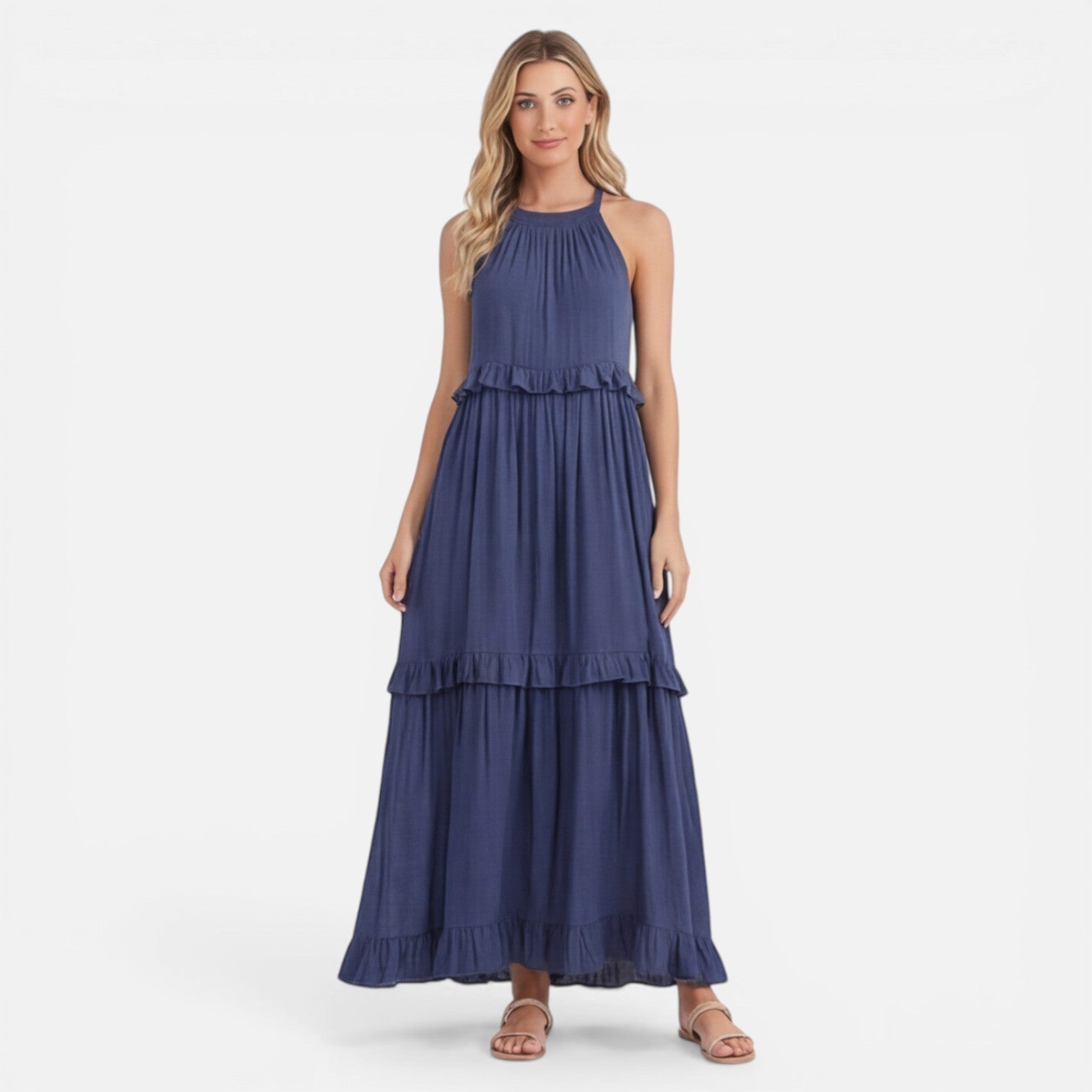 Women’s Tiered Maxi Dress – Lightweight Sleeveless Breathable Summer Dress