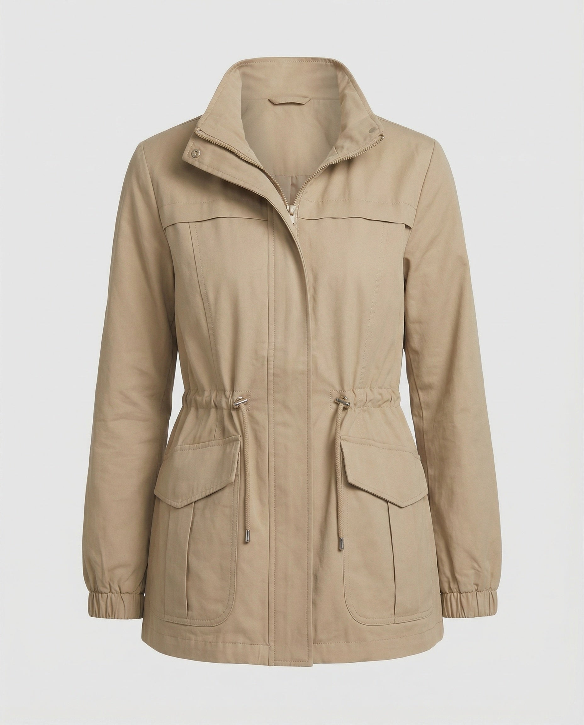 Women's Utility Jacket - Drawstring Waist Casual Layering Style