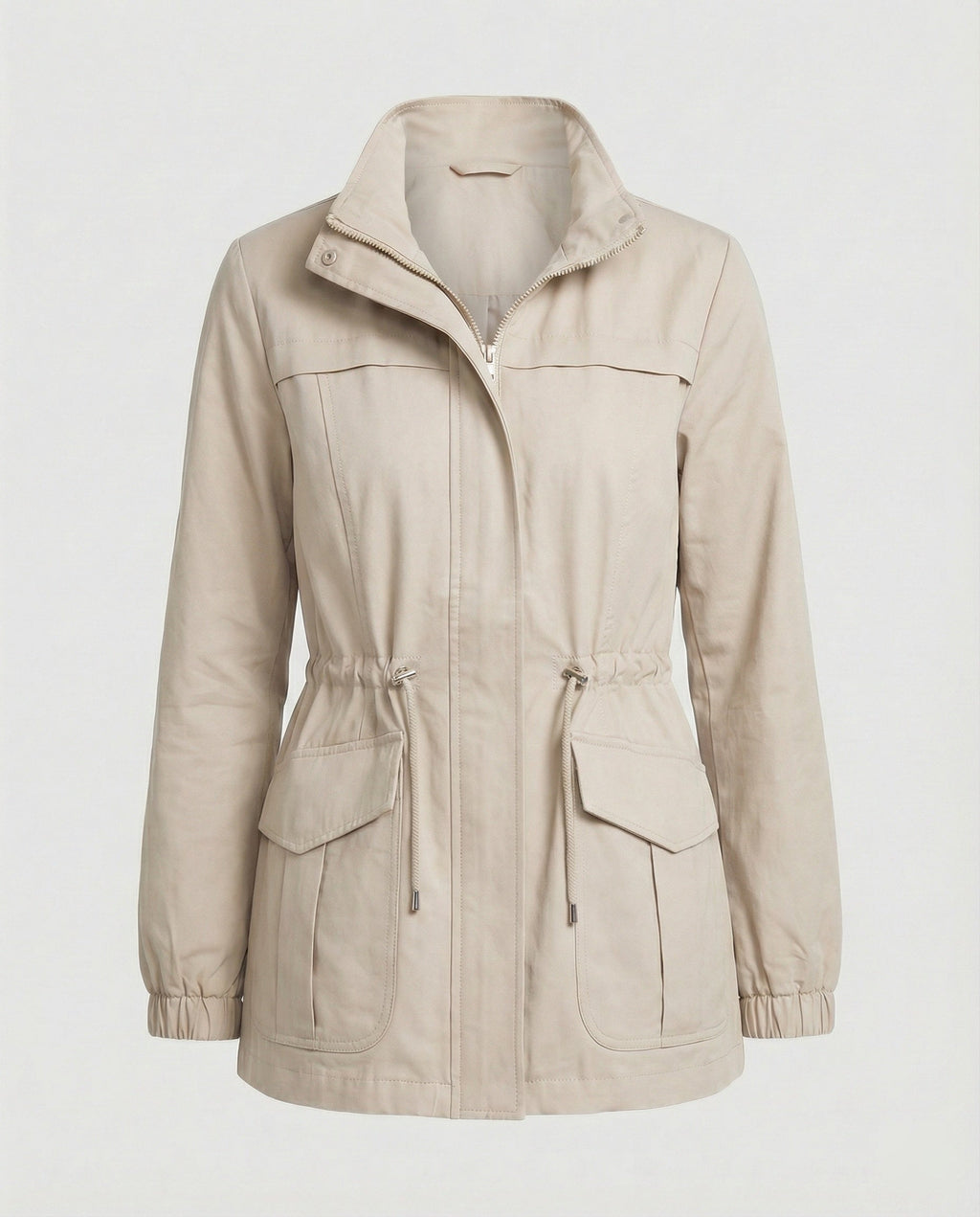 Women's Utility Jacket - Drawstring Waist Casual Layering Style