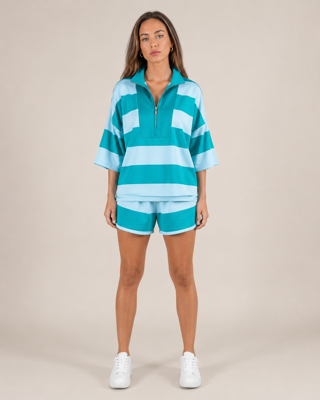 Women's Striped Quarter-Zip Sweater – Cozy Relaxed Everyday Style