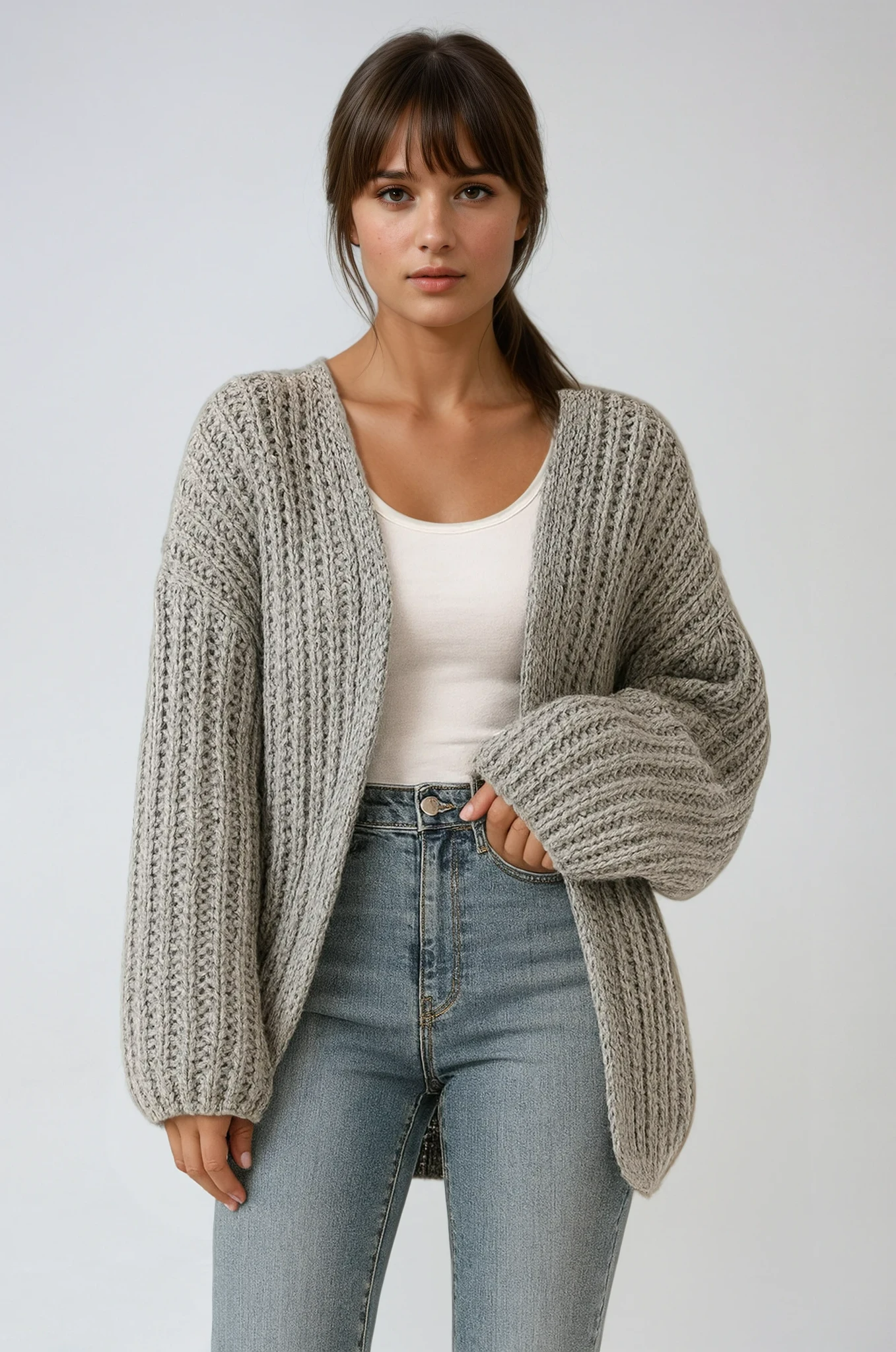 Women’s Oversized Sleeve Knit Cardigan – Cozy Stylish Sweater