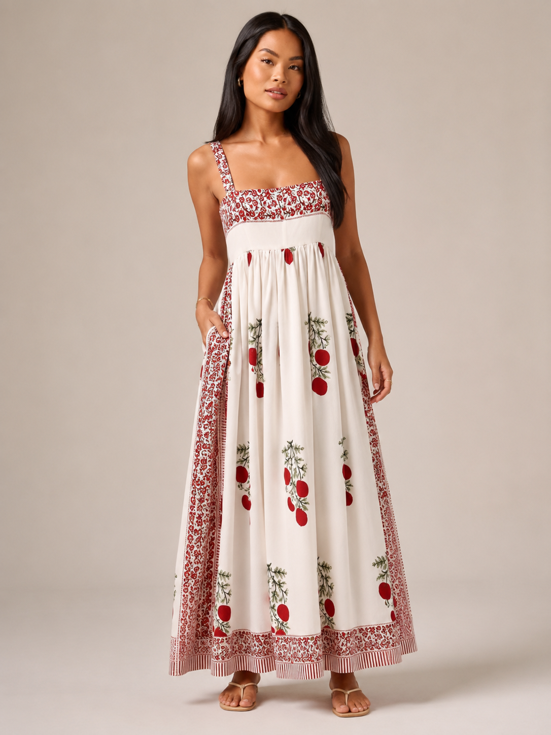Women's Boho Maxi Dress with Square Neck – Relaxed Summer Style