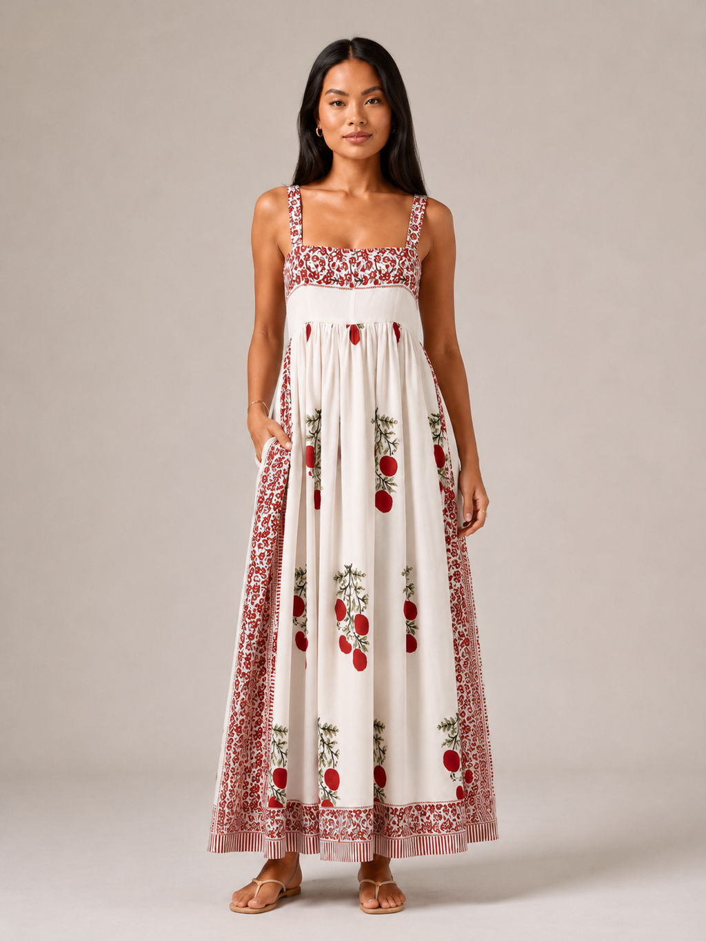 Women's Boho Maxi Dress with Square Neck – Relaxed Summer Style