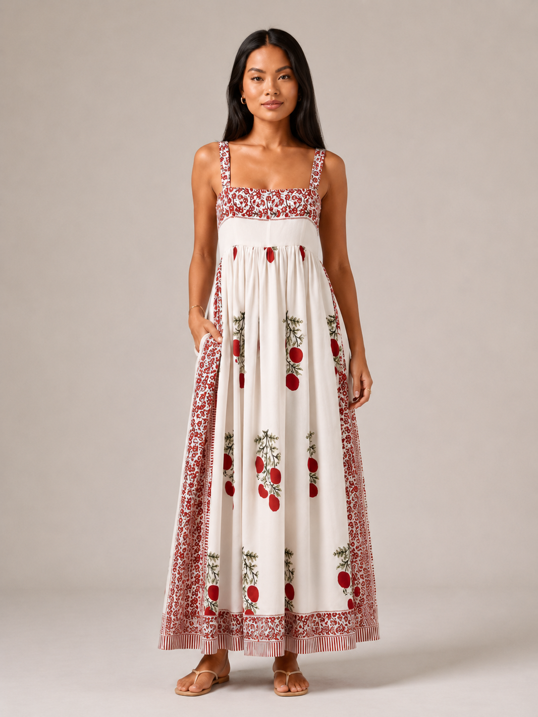 Women's Boho Maxi Dress with Square Neck – Relaxed Summer Style