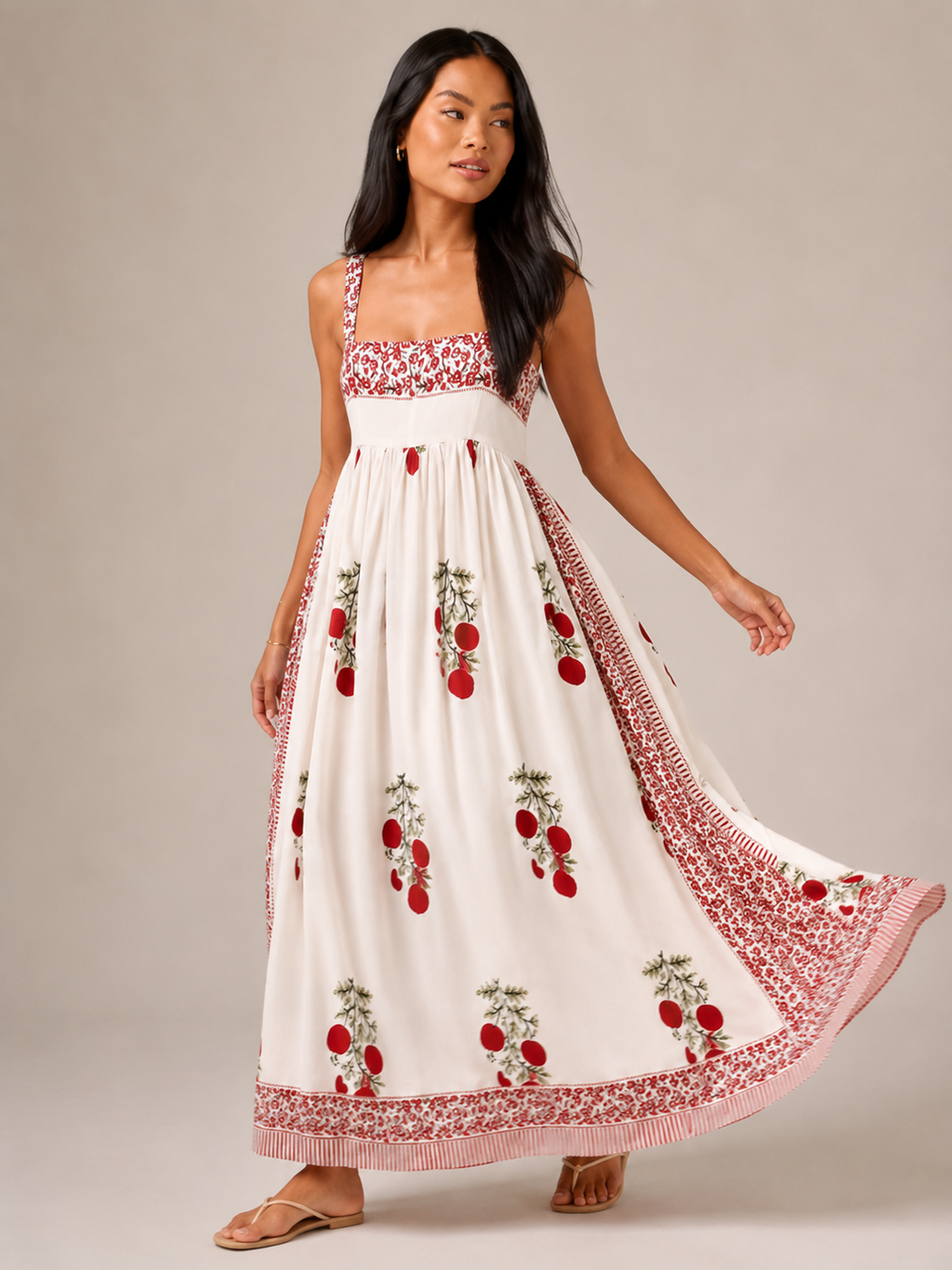 Women's Boho Maxi Dress with Square Neck – Relaxed Summer Style