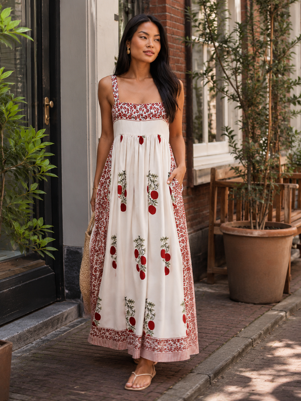 Women's Boho Maxi Dress with Square Neck – Relaxed Summer Style