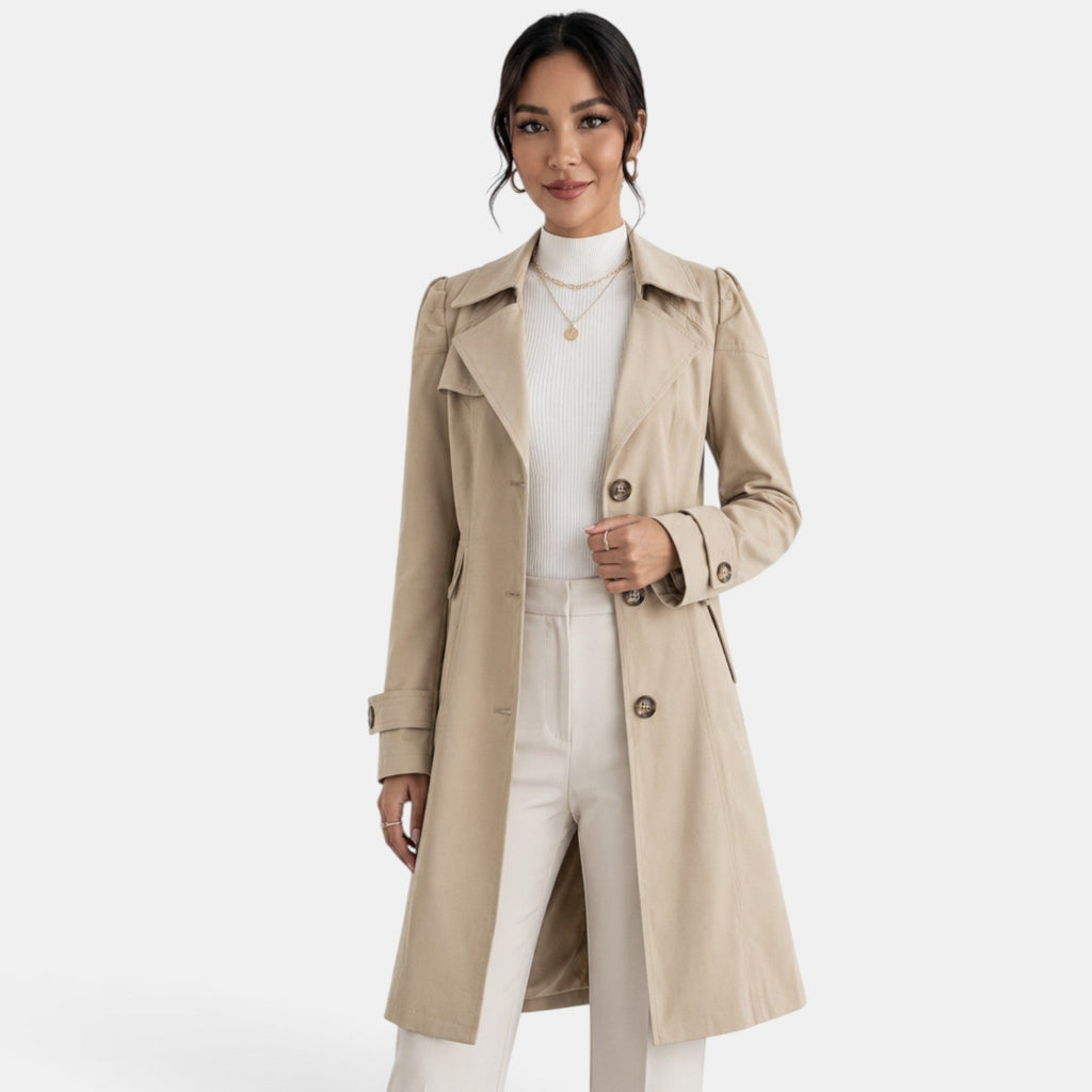 Women's Elegant Belted Trench Coat - Classic Feminine Timeless Outerwear