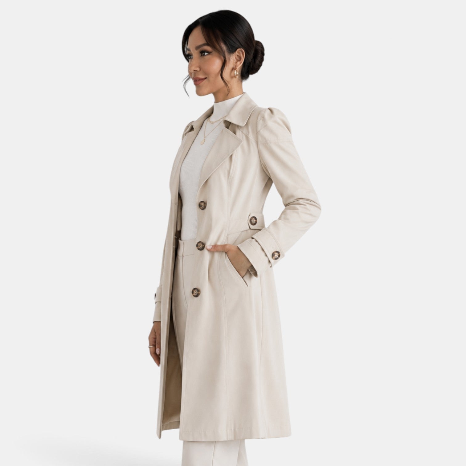Women's Elegant Belted Trench Coat - Classic Feminine Timeless Outerwear
