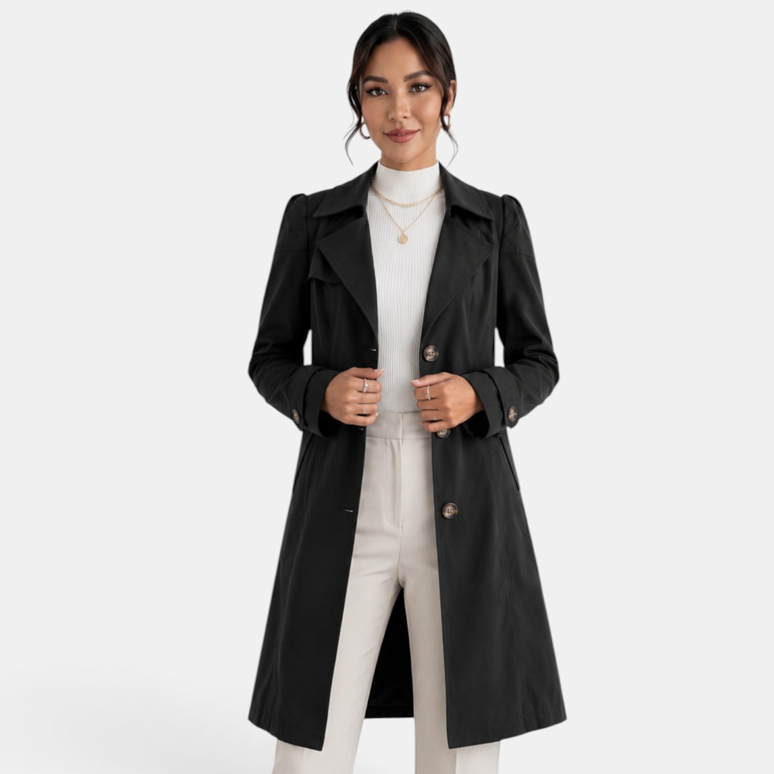 Women's Elegant Belted Trench Coat - Classic Feminine Timeless Outerwear