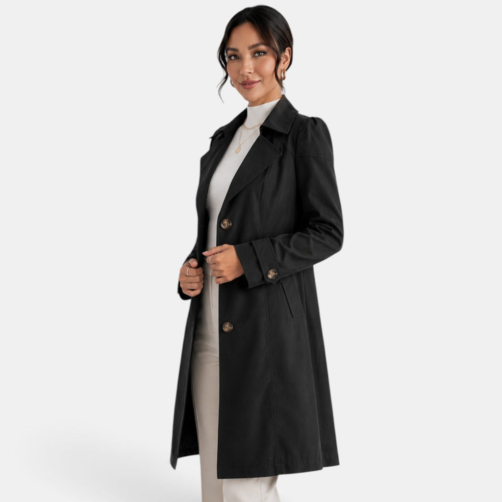 Women's Elegant Belted Trench Coat - Classic Feminine Timeless Outerwear