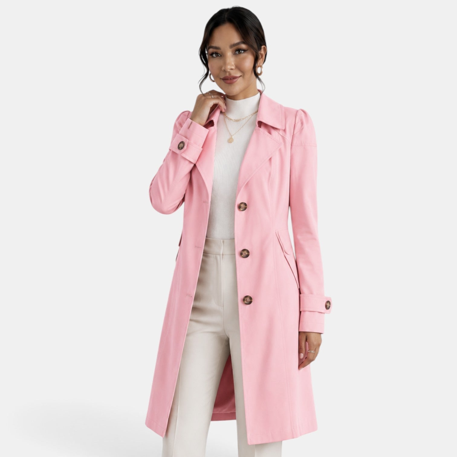 Women's Elegant Belted Trench Coat - Classic Feminine Timeless Outerwear