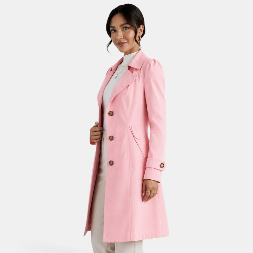 Women's Elegant Belted Trench Coat - Classic Feminine Timeless Outerwear