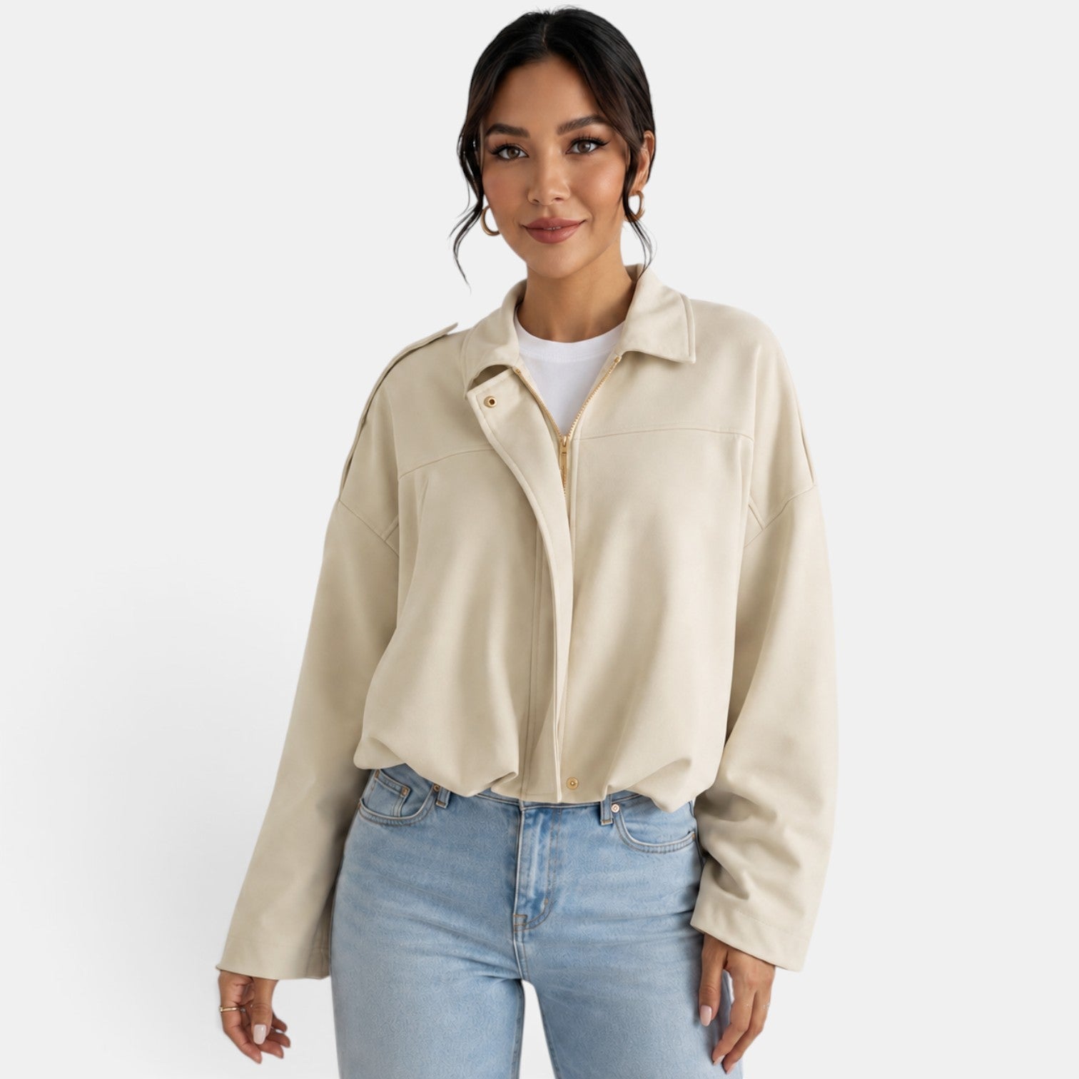 Women's Suede Look Jacket - Soft Autumn Casual Chic Layer