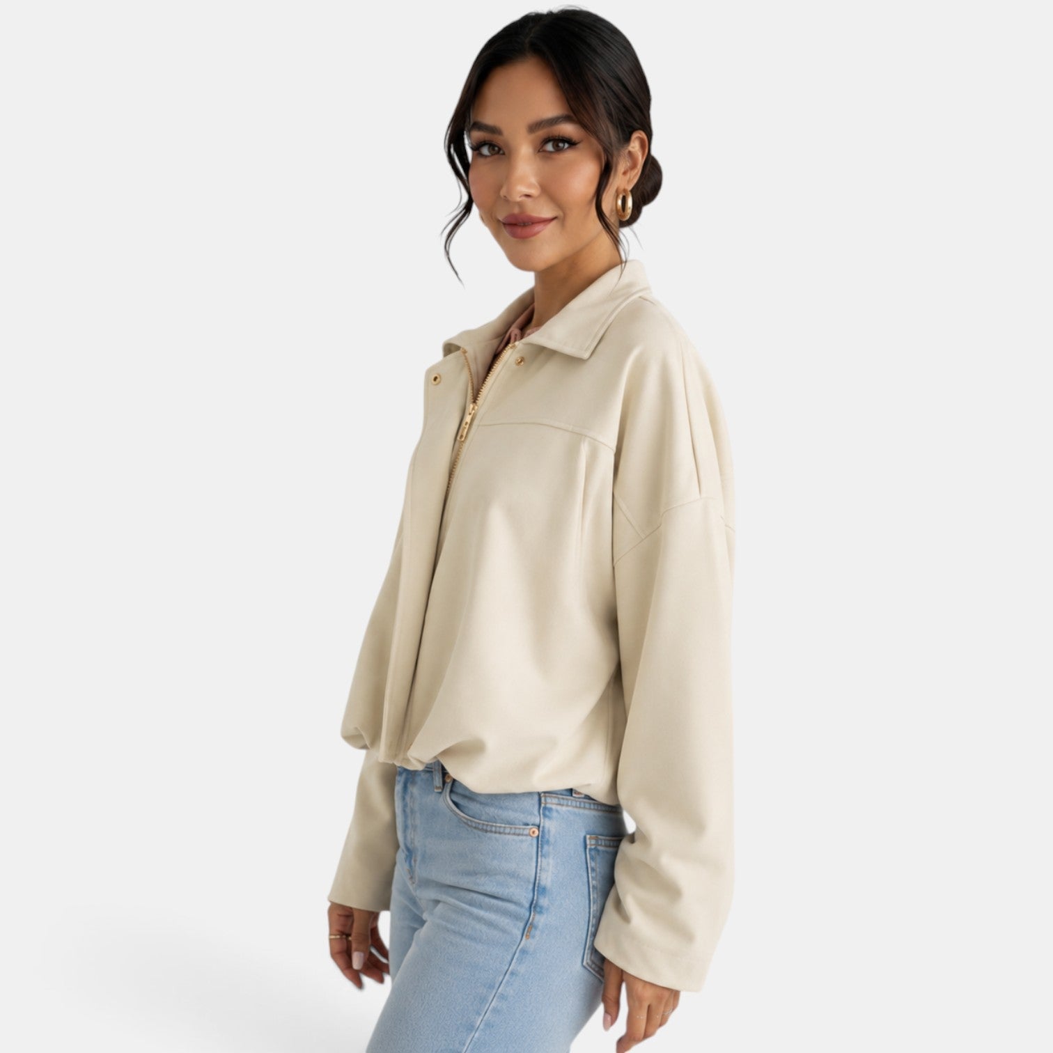 Women's Suede Look Jacket - Soft Autumn Casual Chic Layer