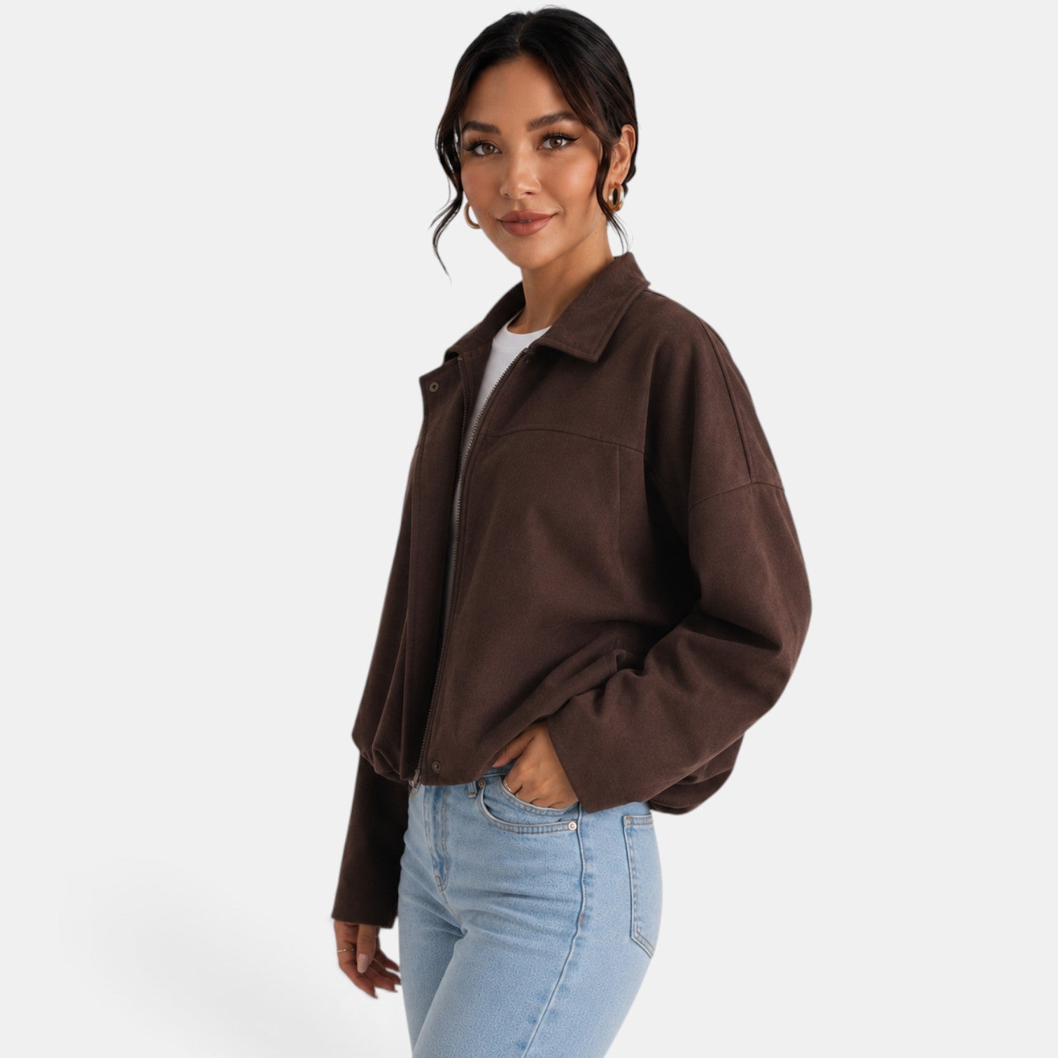 Women's Suede Look Jacket - Soft Autumn Casual Chic Layer