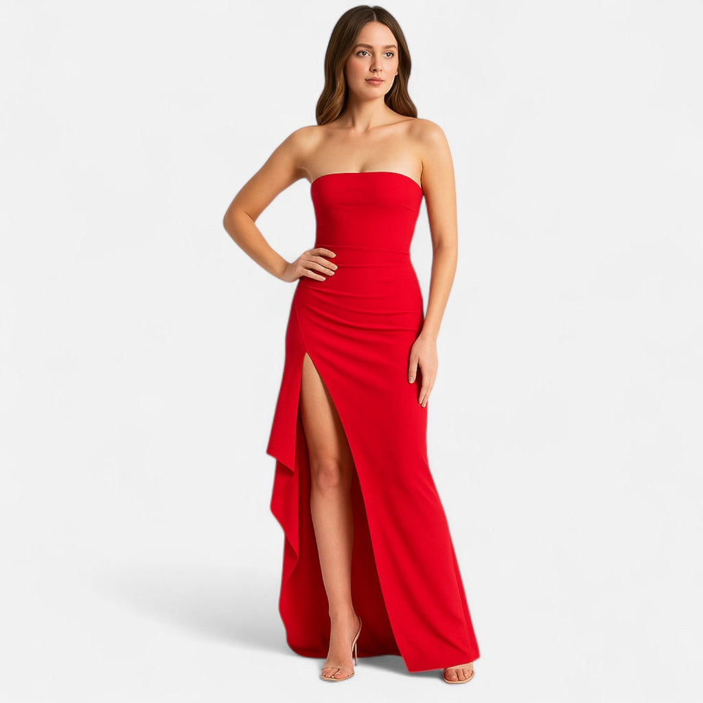 Women's Strapless High Slit Maxi Dress – Bold Evening Occasion Dress