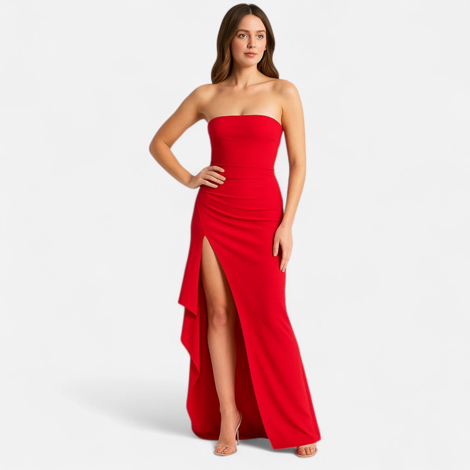Women's Strapless High Slit Maxi Dress – Bold Evening Occasion Dress