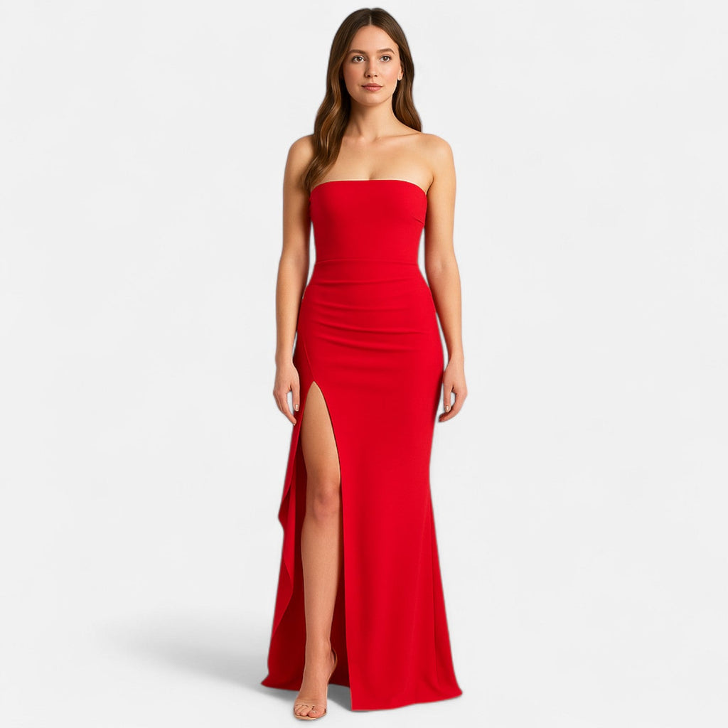 Women's Strapless High Slit Maxi Dress – Bold Evening Occasion Dress